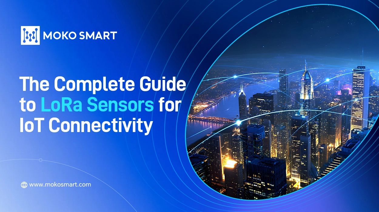 MOKO SMART's guide graphic features blue background, bold text, and connected smart city skyline.