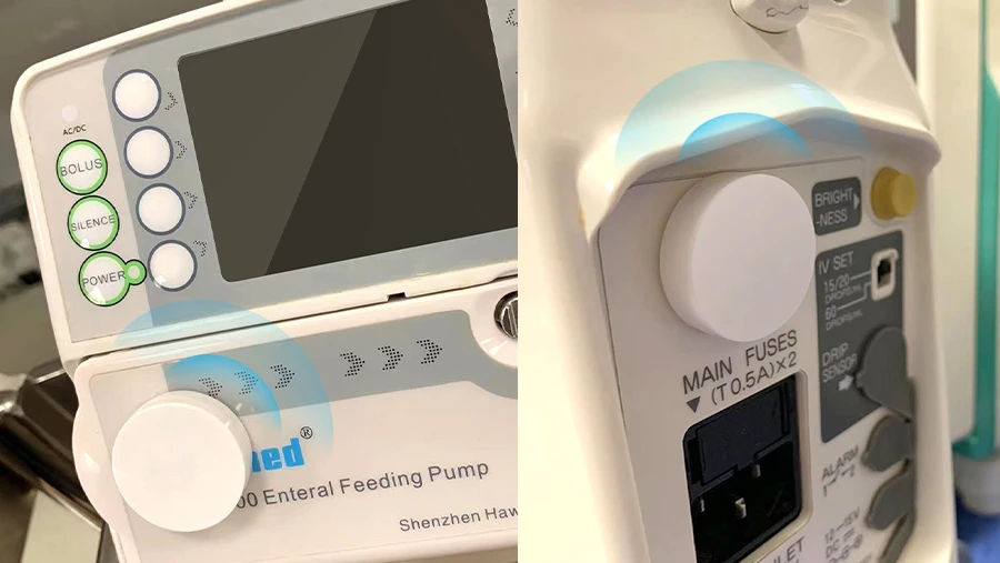 M1 Coin Beacon attaché à la pompe d'alimentation en entérale médicale pour la surveillance et la gestion de l'emplacement des actifs en temps réel