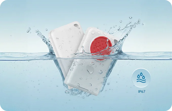 M4P and M4PB waterproof Bluetooth asset tags floating in water demonstrating IP67 protection