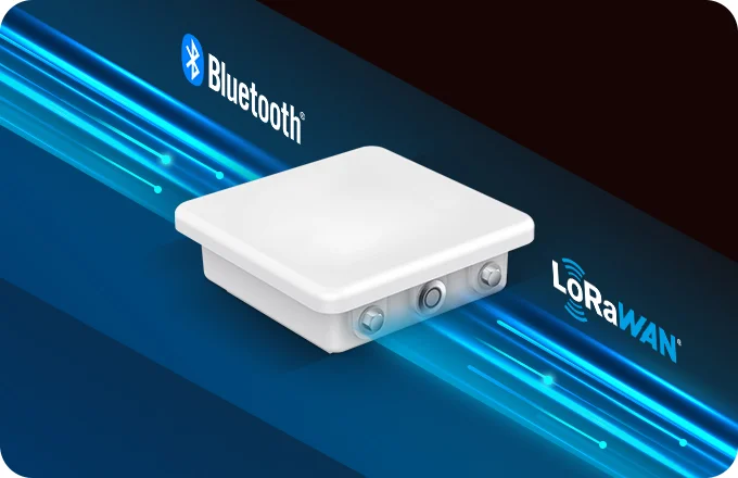 LW003-B Pro outdoor Bluetooth to LoRaWAN bridge showing dual Bluetooth and LoRaWAN connectivity