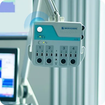 M1-Beacon an medizinischen Geräten zur Geräteverfolgung und für Audits.