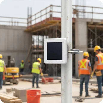 LW003 Ultra Bluetooth to LoRaWAN bridge on construction site pole supporting worker safety monitoring