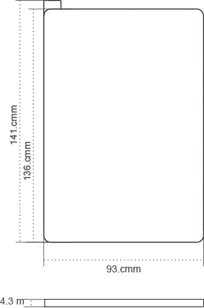 LW015 smart label dimensions diagram, 136 x 93 x 4.3 mm.