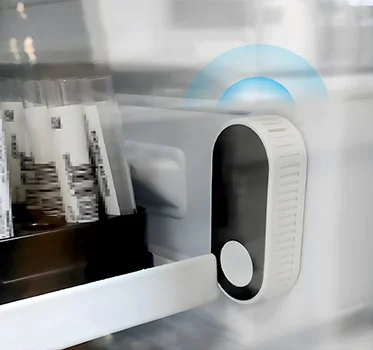 H4 temp and humidity sensor monitoring medication storage in a hospital cold fridge.