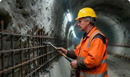 Engineer working in a tunnel for construction site personnel management.
