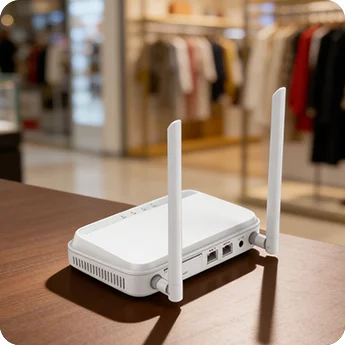 MKGW8 BLE gateway placed on retail counter in shopping mall for indoor positioning and customer analytics