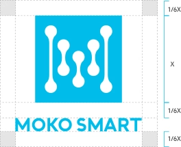 MOKO SMART 로고에 필요한 여백과 세로 여백을 보여주는 기술 도면입니다.