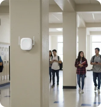 Bluetooth gateway in a school hallway for campus security.