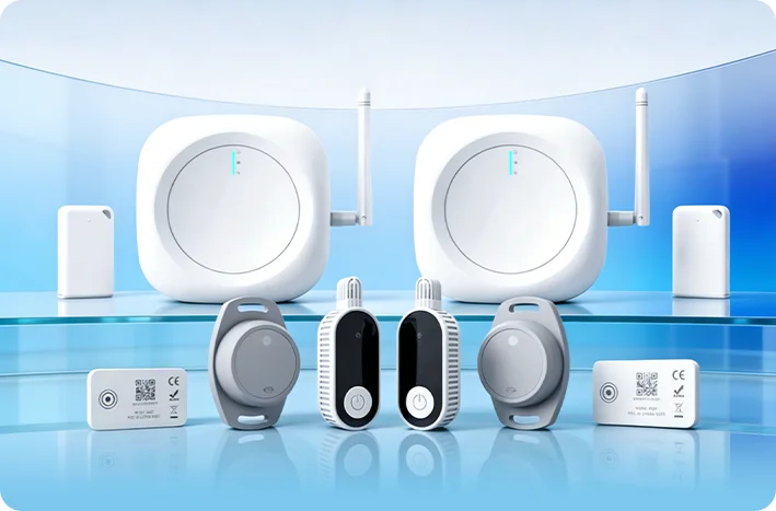 Комплект для мониторинга холодовой цепи MOKOSmart с поддержкой Bluetooth, включающий BLE-шлюзы, датчики температуры и влажности, а также регистраторы данных.