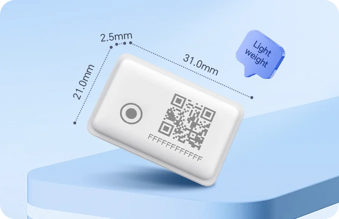 31x21mm 크기에 초슬림 2.5mm의 부드러운 TPU 소재로 제작된 경량 M12 BLE 자산 태그입니다.