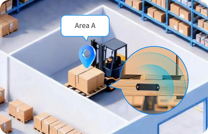 M11 Bluetooth pallet tracking tag providing real-time zone-level location visibility in a warehouse