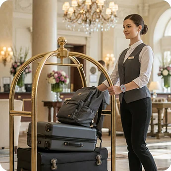 Hotel worker wearing the LW014 panic button for staff safety