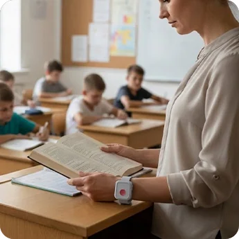 Teacher wearing the LW014 panic button for school staff safety