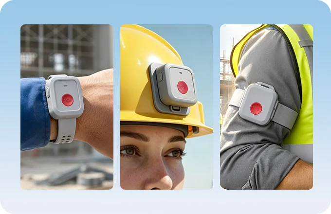 LW014 panic button worn on the wrist, helmet, and arm