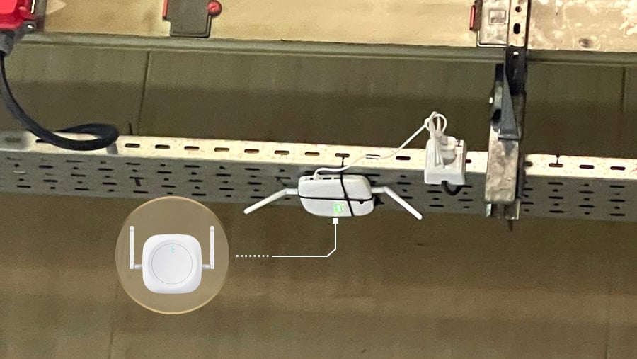 MKGW1 Pro indoor BLE PoE gateway installed in a factory.