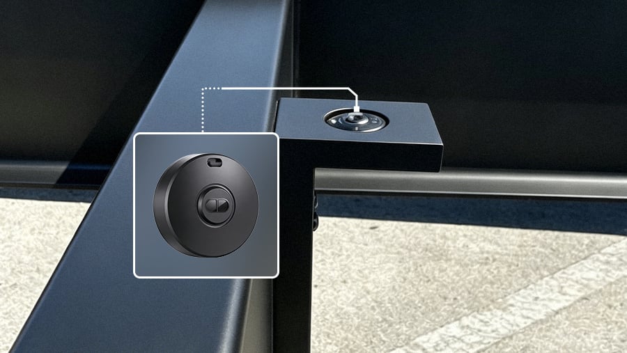 Close-up of S02R ToF sensor mounted on a custom metal bracket for cargo distance measurement
